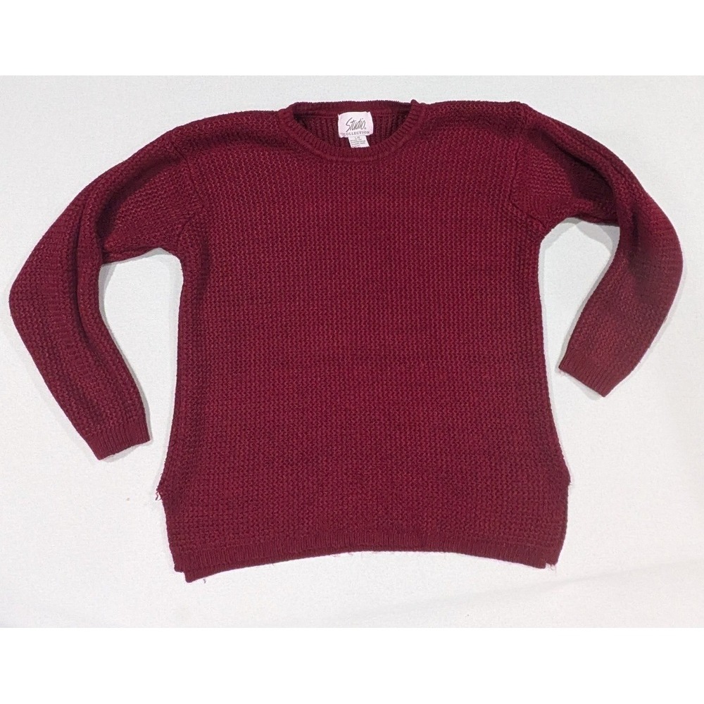 Studio Collection Sweater Womens L Burgundy Good Silk Blend Textured Crewneck